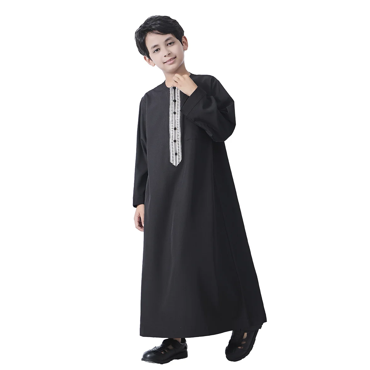 Eid Muslim Kids Boys Jubba Thobe Solid Button Abaya Arabic Islamic Middle Eastern Teen Ramadan Long Sleeve Robe Daffah Clothing