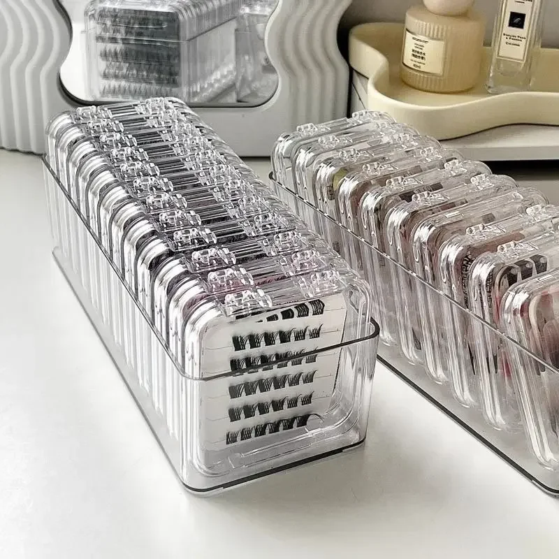 プラスチック製メイクアップオーガナイザーボックス,透明,パフホルダー,つけ爪,化粧品収納,防塵,カウンタートップ,マニキュア用品