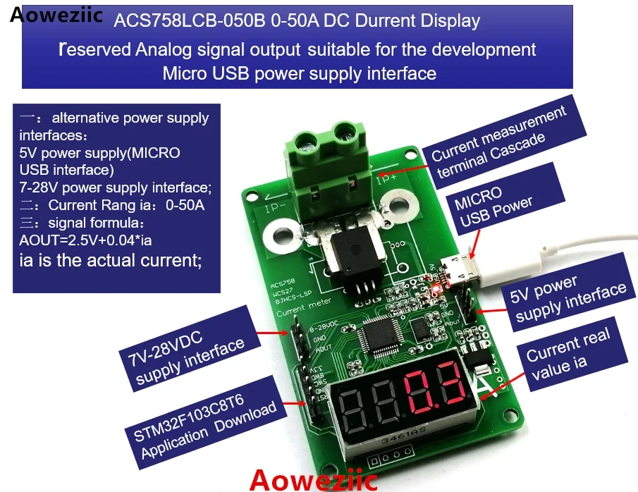 1PCS ACS758LCB-050B 0-50A AC/DC current display meter ACS758LCB-050B-PFF-T