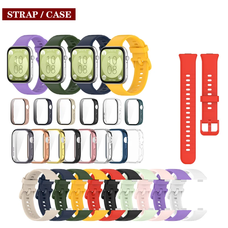 For Huawei Watch Fit 3 Strap / Case Tempered Glass Screen Protector Plating Cover Case Silicone Band