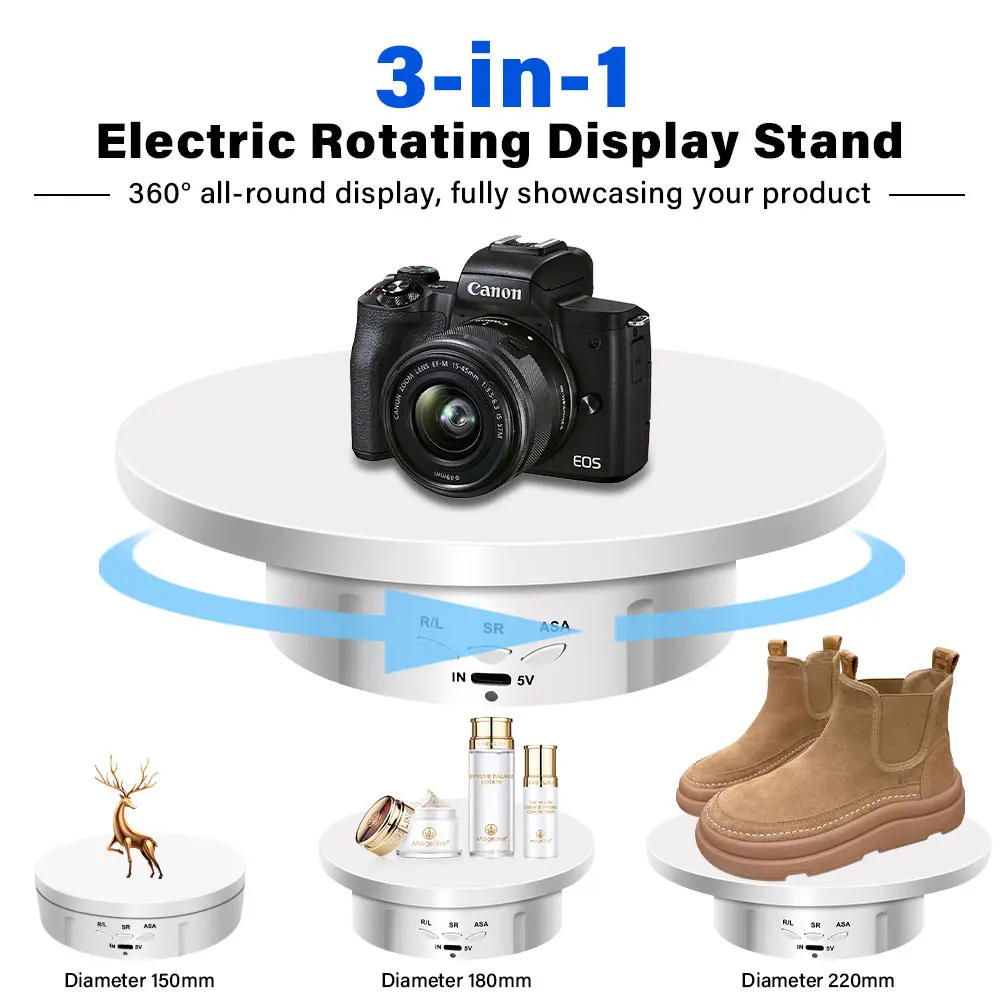 

3 Speeds Electric Rotating Visualizer 360° Turntable Regulation USB Charge Display Stand For Video Shooting Prop Jewelry Shoes