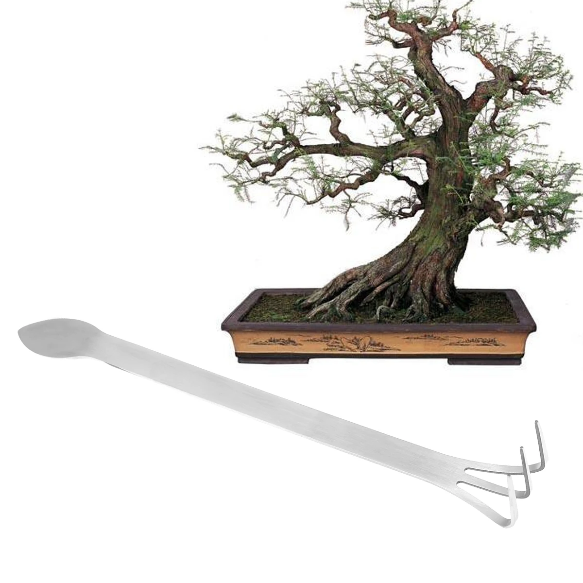 

Durable Stainless Steel Mini Bonsai Gardening Rake Metal Three Teeth Portable for Small Garden Potted Plants Succulents