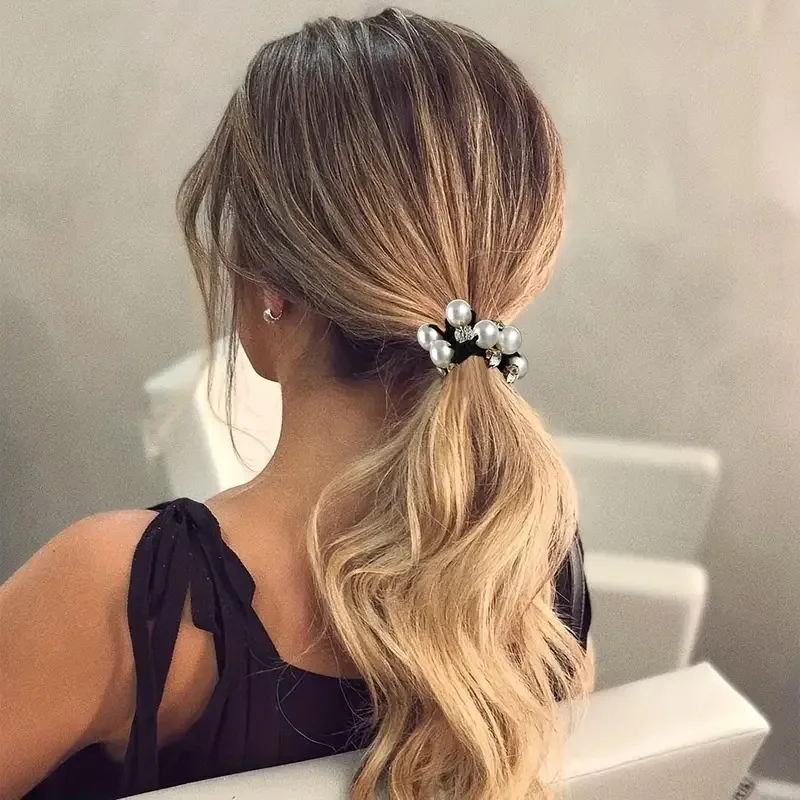 

Paux Pearl Brimmed Hair Tie Glitter Rhinestone Decor Hair Rope Retro Style Scrunchies For Women