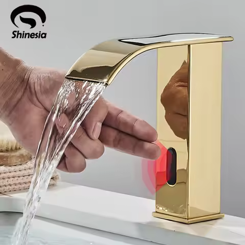 Shinesia Sensor Bathroom Faucet Deck Mounted Automatic Sensor Water Mixer Crane Free Touch Sink Tap Bathroom Sink Faucets