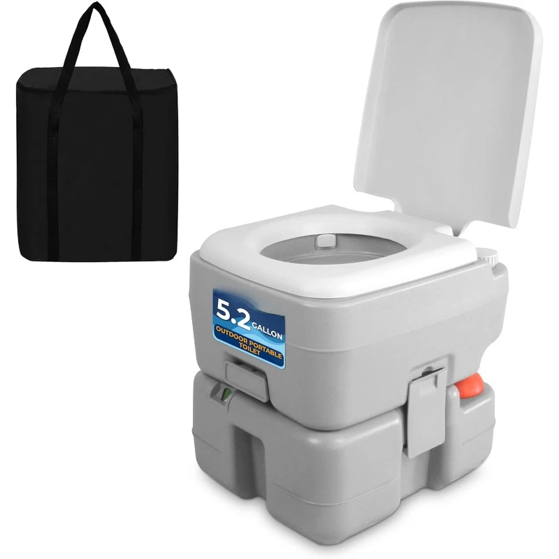 Portable Toilet with Carry Bag – Indoor Outdoor Toilet with CHH Piston Pump & Level Indicator – 5.3 Gallon Large Waste Tank