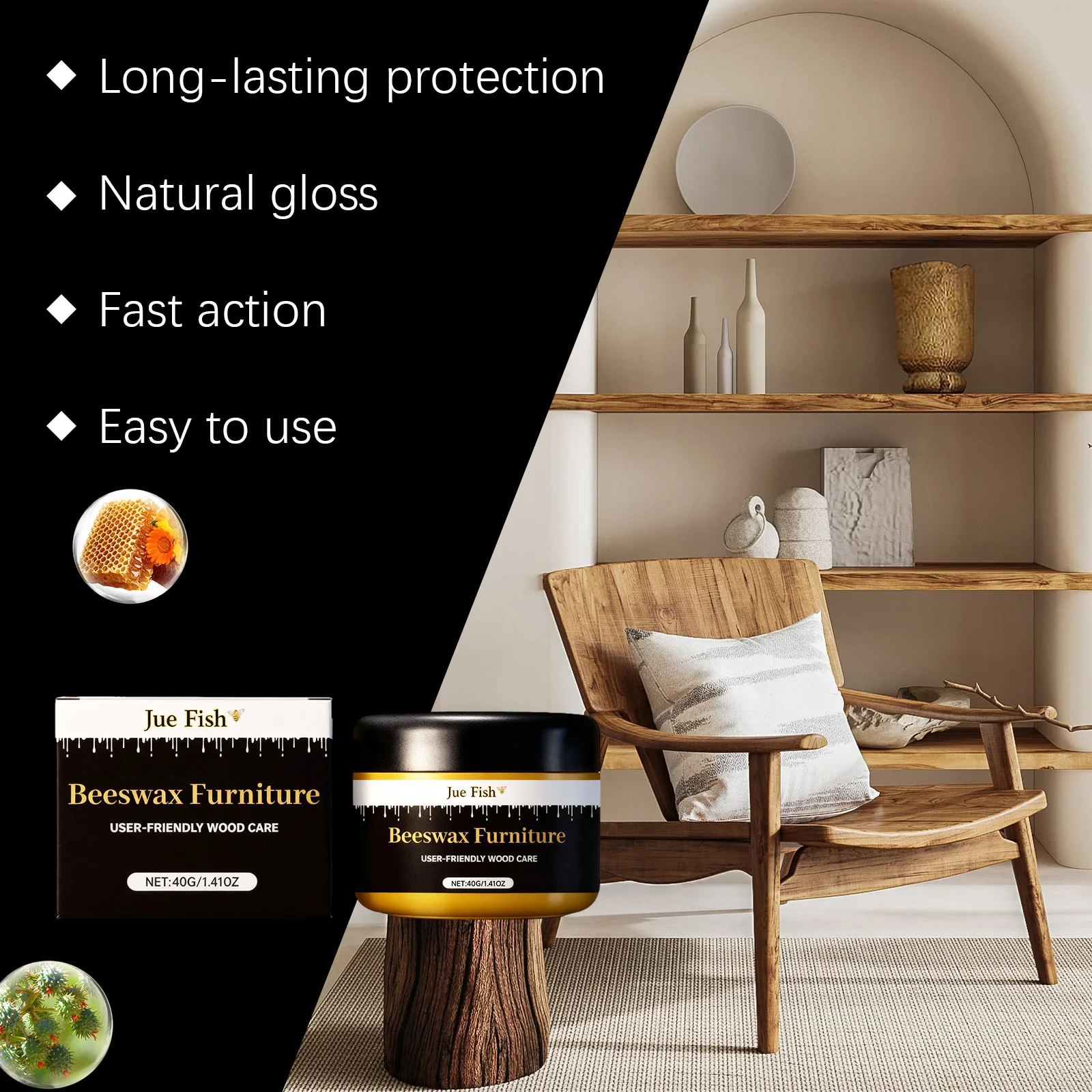 Natural Beeswax Wood Furniture Polish Paste Anti-Corrosion Waterproof Brighten Remove Dirts Restore Luster Wood Products Cleaner