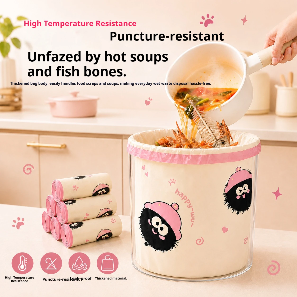 2/1 Roll Pack Tear-Free Drawstring Garbage Bags, Thickened Storage Bags for Home Use, Extra Thick Cleaning Bags for Dormitories, Kitchen-Specific Bags