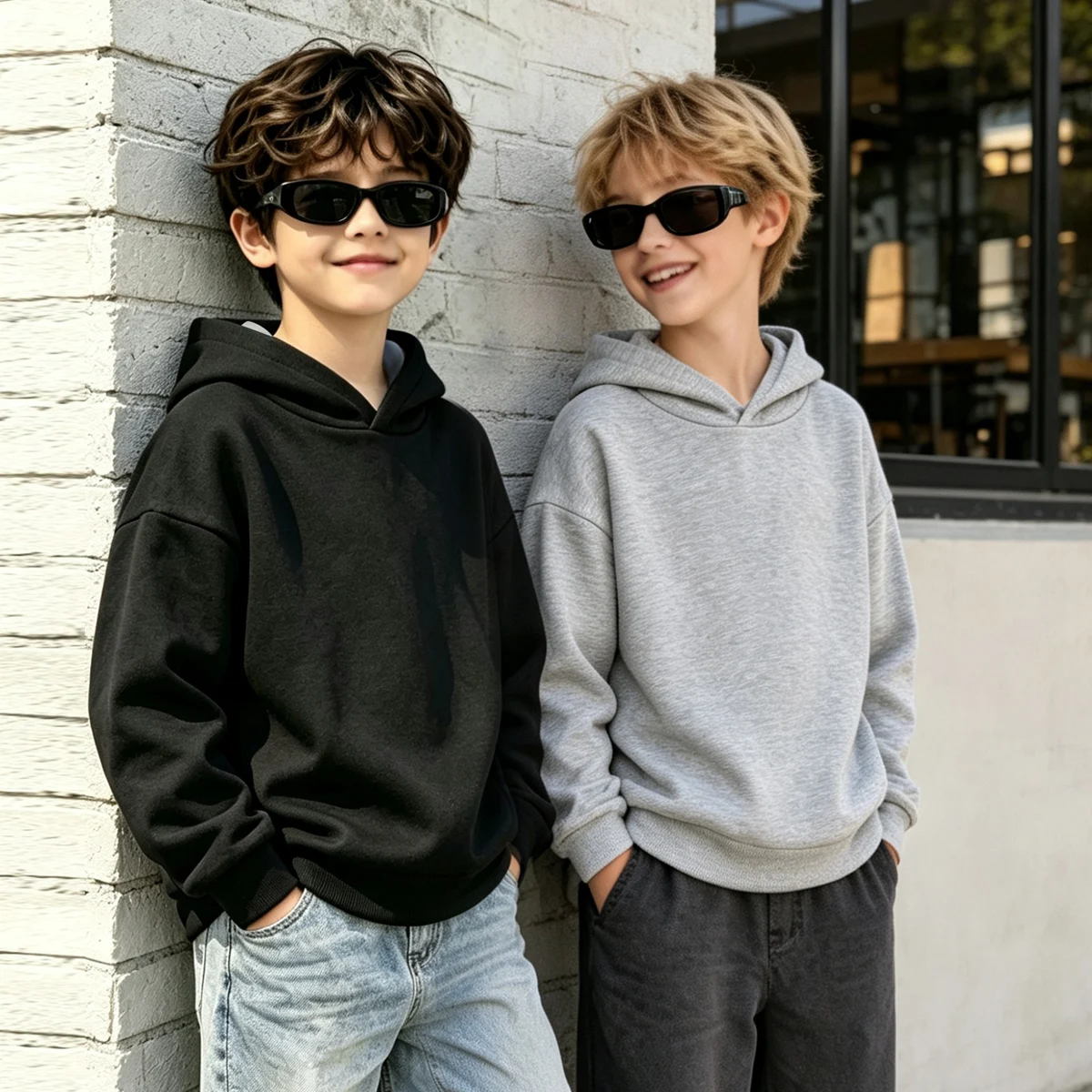 Children's Hooded Long Sleeved Hoodie Solid Color Loose Classic Fashionable Comfortable Top For Spring And Autumn Casual Daily