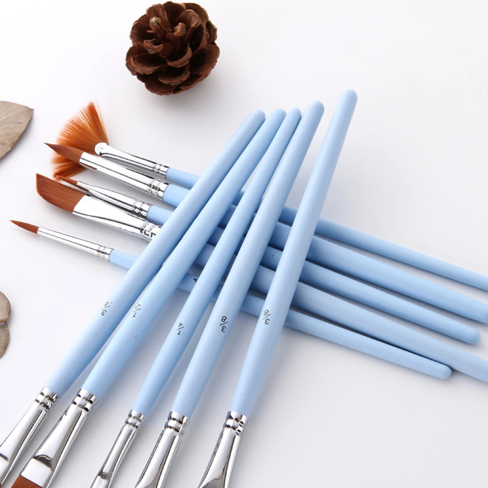 

12pcs Painting Brushes Durable Watercolor Children Beginners Bristle Hair Wood Handle Metal Tube Various Sizes Shapes