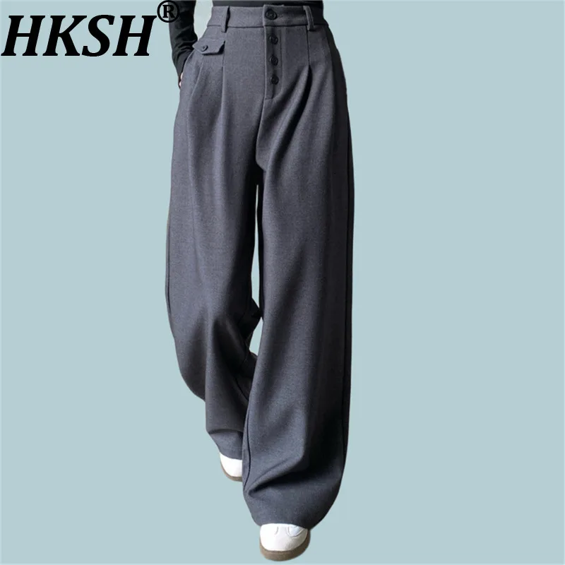 

HKSH весна осень новые мужские элегантные модные пуговицы нежелезные прямые повседневные широкие брюки костюм-брюки модные High Street Ins HK13975