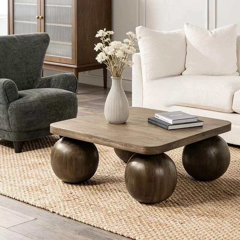 # In Solid Wood Round Ball Legs And Natural Wood Grain Finish For Rustic Modern Living Rooms Mesa De Centro