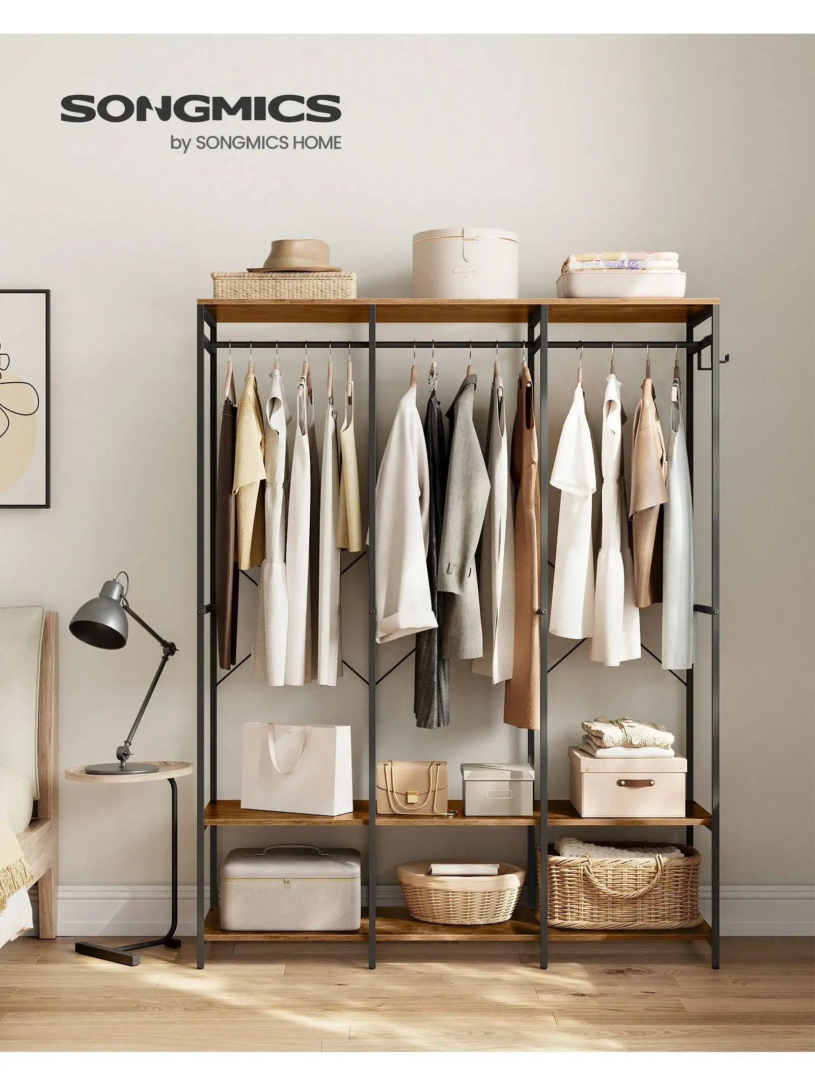 SONGMICS Portable Wardrobe: Foldable Closet with Hanging Rods, Storage Shelves, Removable Hooks. 40x141x180cm, Freestanding.