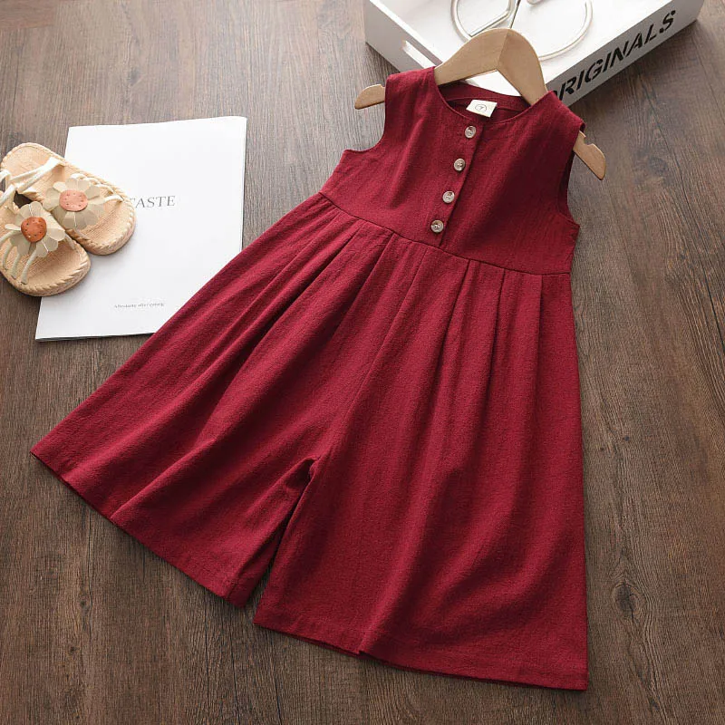 Kinder Mädchen Overalls neue Mode Mädchen Baby lässige Bodys Kinder feste Kostüme ärmellose Kleidung 3-7y – Detail 2