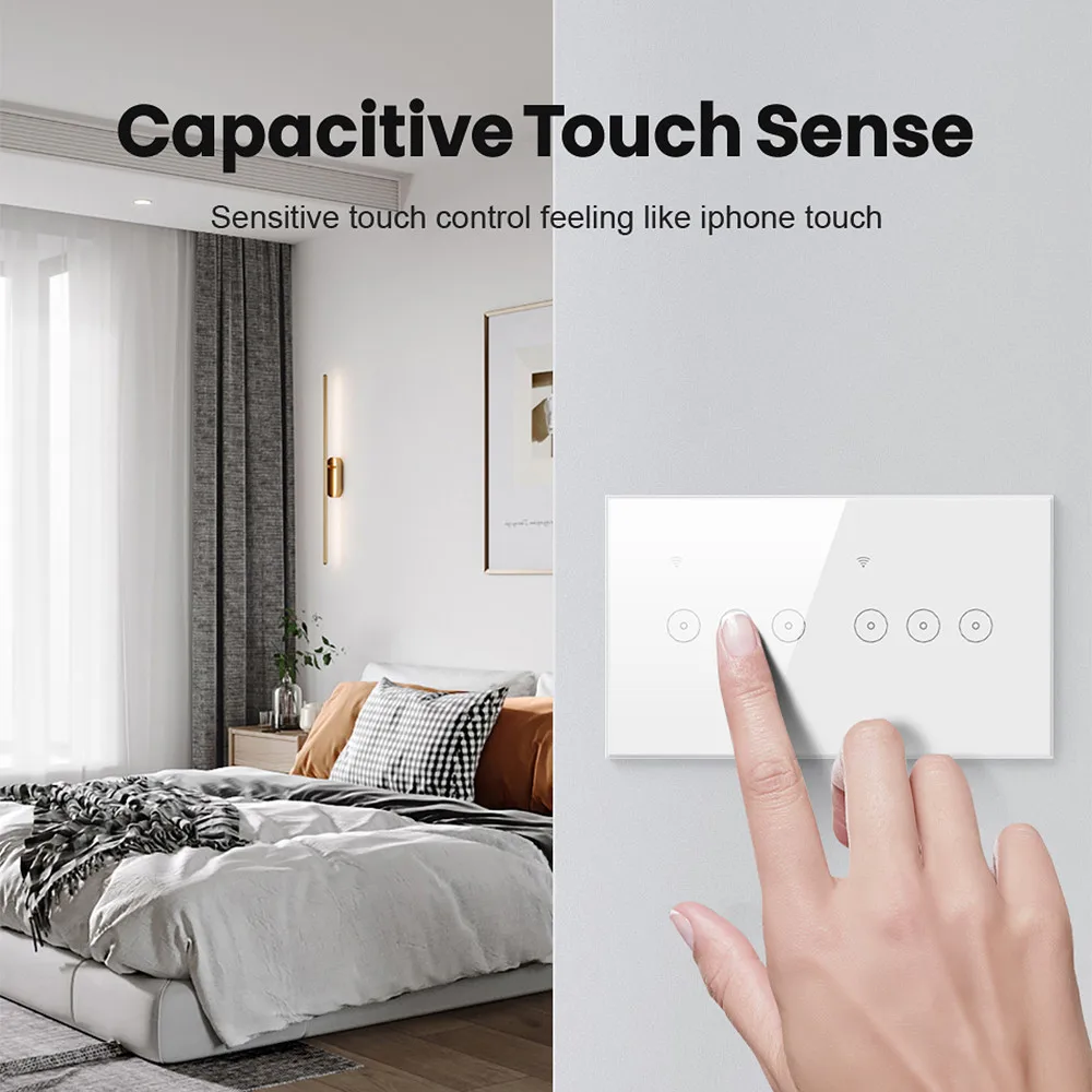 AVATTO Tuya WiFi Wireless Remote Wall Smart Light Touch Switch EU 4/5/6 Gang Switch Voice Control Wroks With Alexa, Google Home