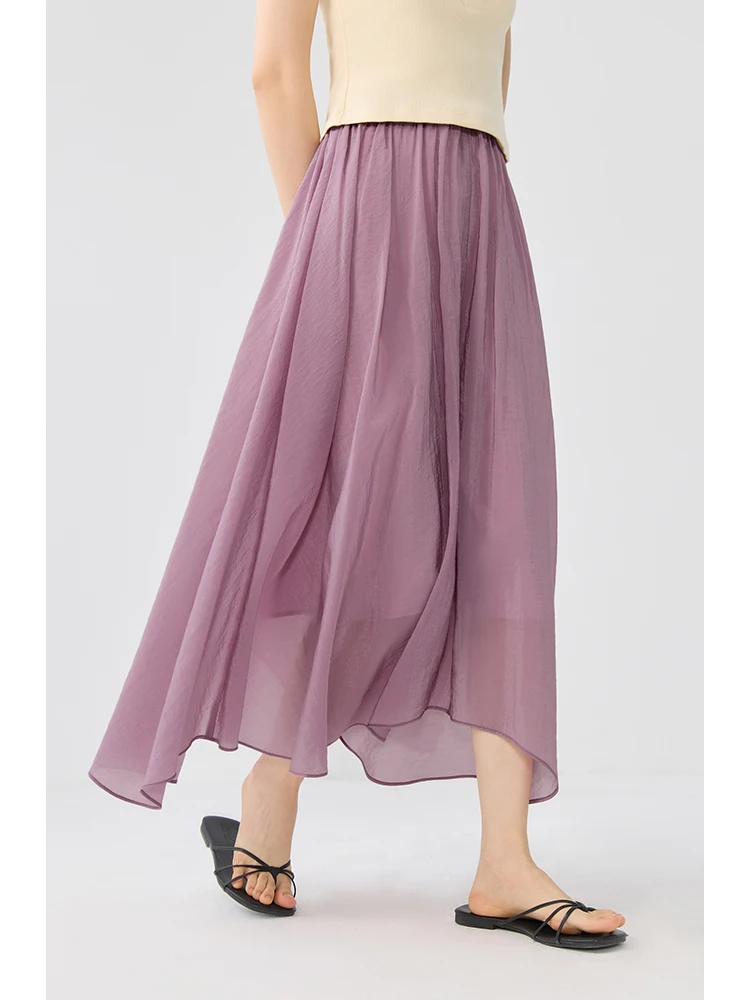 ZIQIAO Small Muyun Yarn Acetate French Fairy Skirt Female 2024 Summer New Holiday Umbrella Skirt Mid-Length Skirt 24ZQ92048