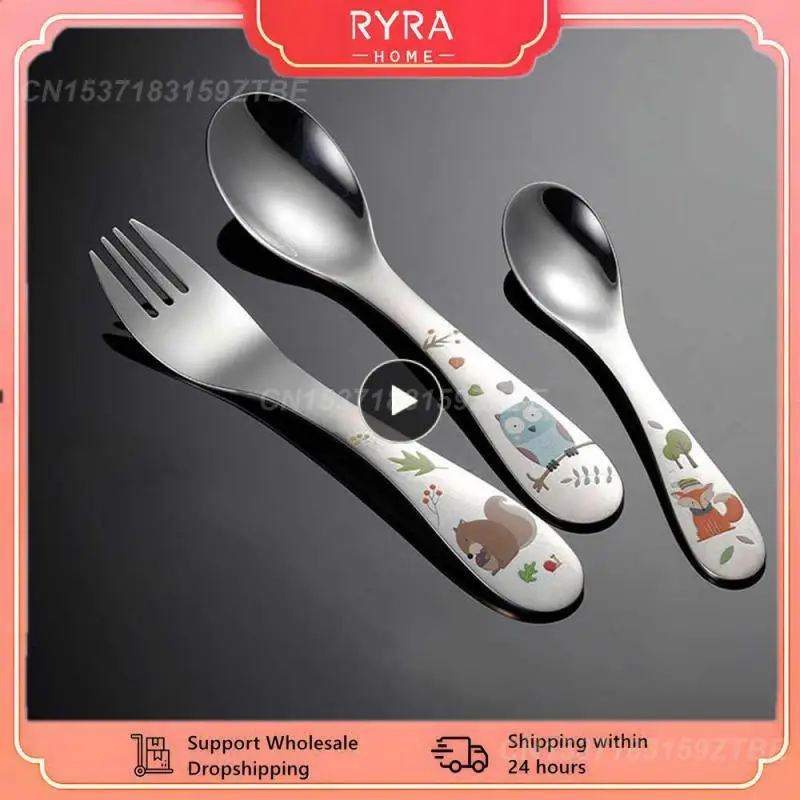 Children Birthday Gift 304 Stainless Steel Silver Childrens Tableware Food Contact Grade Animal Cartoon Knife Fork Spoon Cute