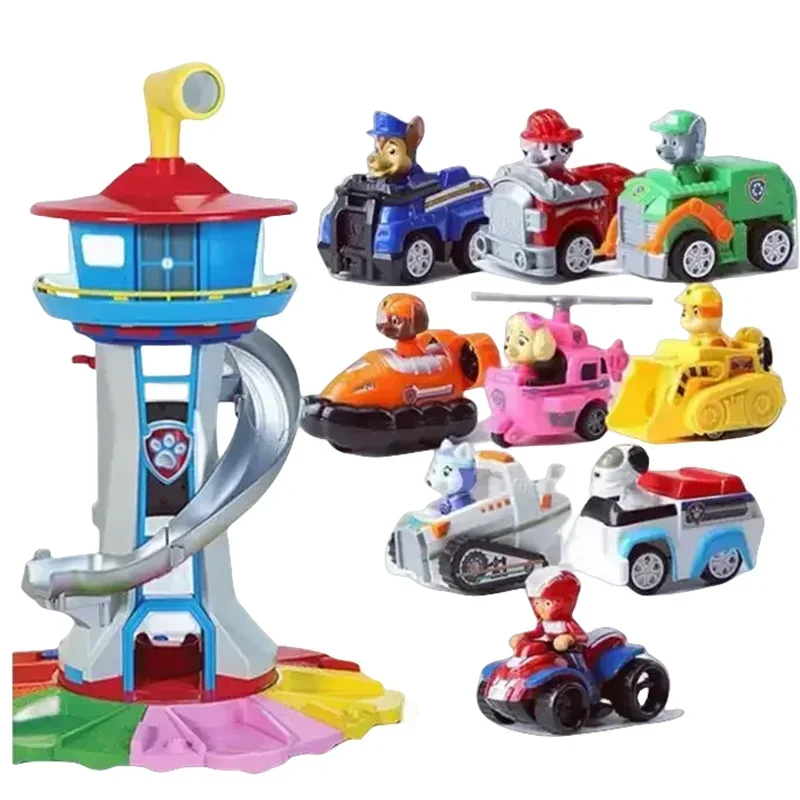 Paw Tower Patrolla Canina Lookout Vehicle Figures Chase Skye Zuma Toy 9 Rebound Bicycle Children's Birthday Gift Toys