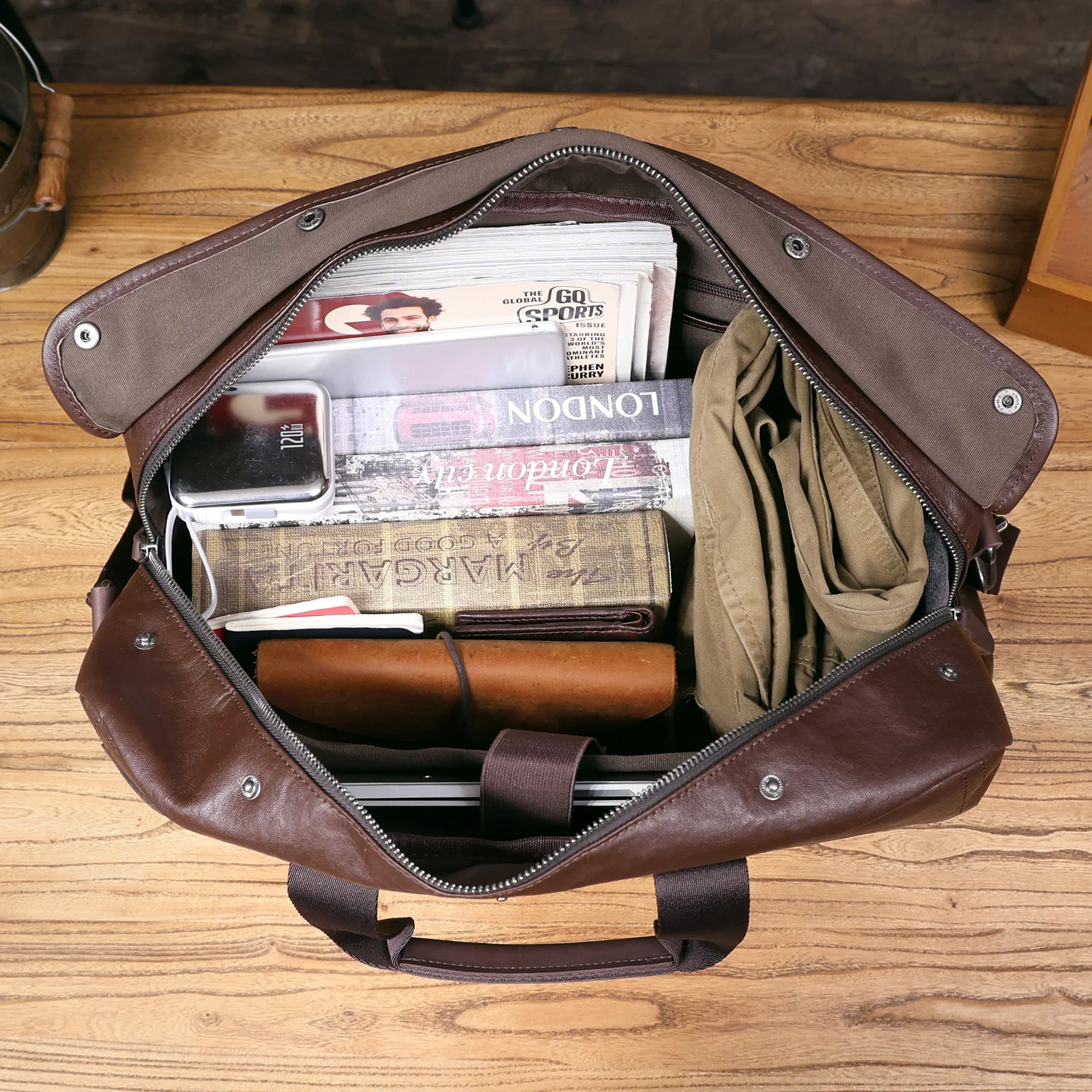 S.WORKER Vintage Echtleder Weekender Reisetasche Herren Top-Grain Rindsleder Handtasche Modische Sporttasche Handgepäck – Detail 27