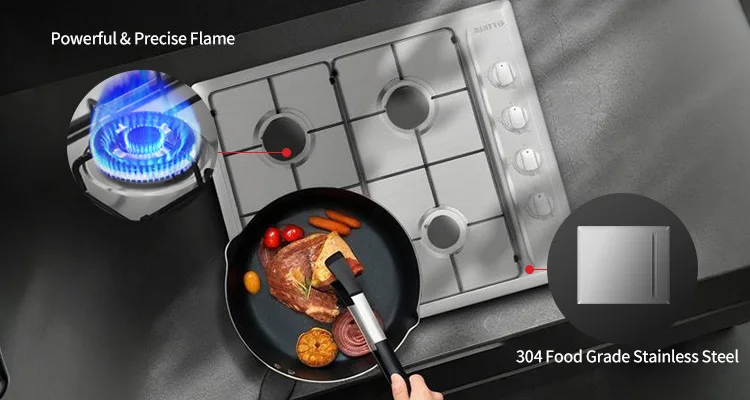Stainless Steel Built-in 4 Burner Battery-Powered Electronic Ignition Stove/Hob Kitchen Range Cooker Hotel Household Use Class