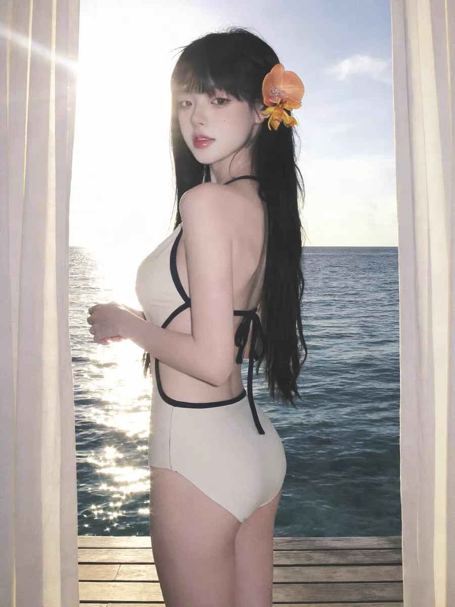 

Women's One-Piece Swimsuit 2026 Simple High-End Sensation Sexy Neck Hanging Beach Vacation Hot Spring Bathing Suit