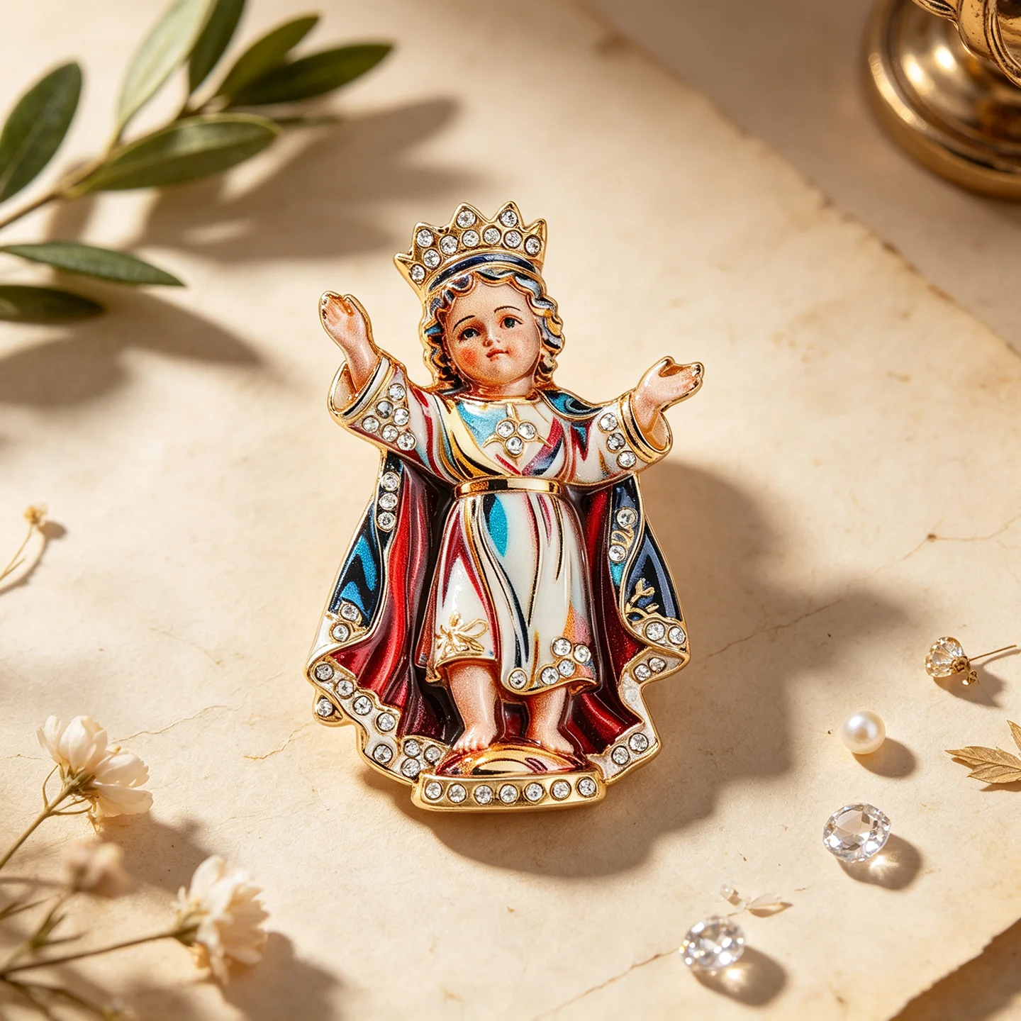 1PC  Exquisite Faith Religious Infant Jesus Enamel Brooch, Vintage Colorful Cloak Figure Rhinestone Crown Lapel Pin