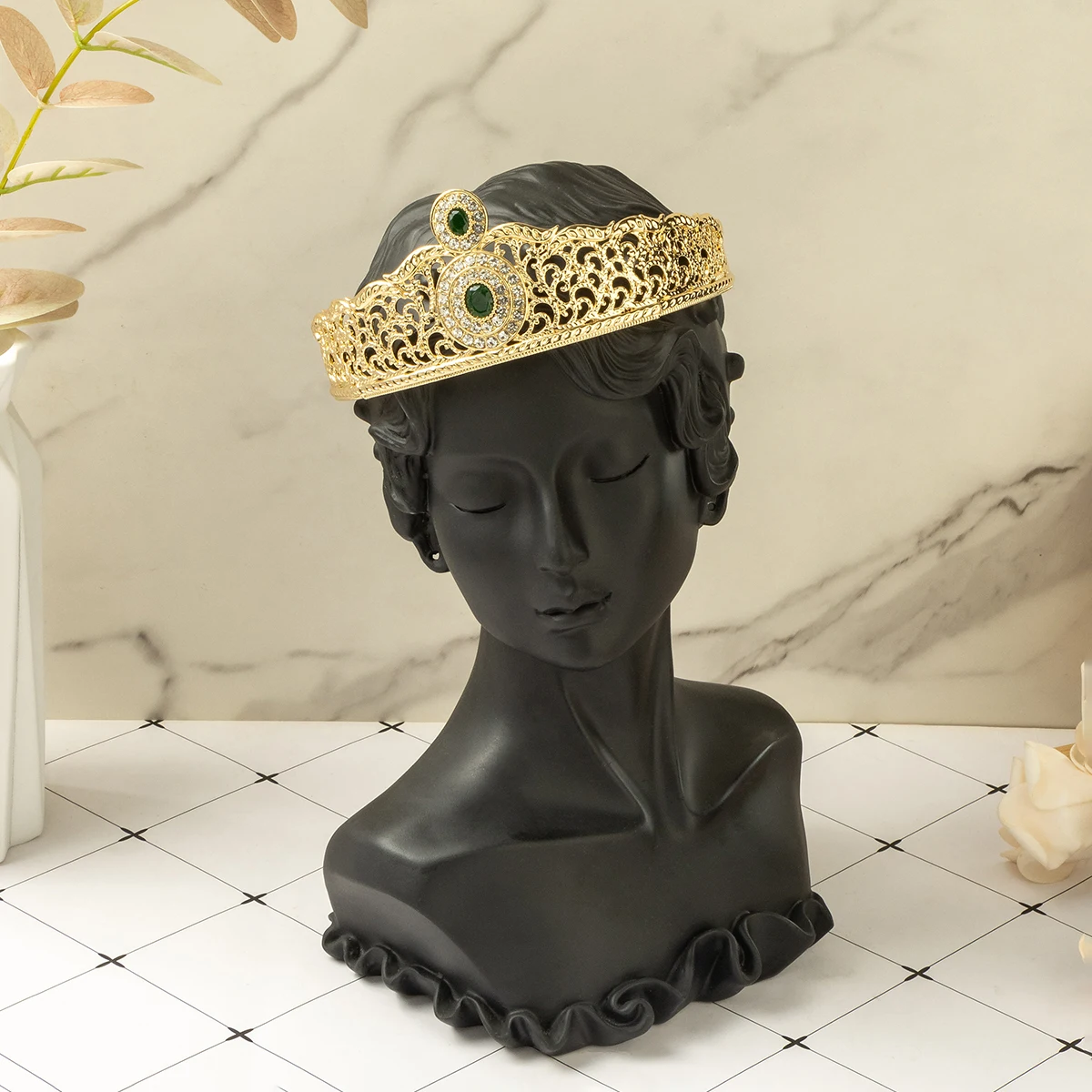 

Algerian style Gold bride wedding crown gold-plated cutout inlaid carving craft Arabic traditional holiday wedding dress head