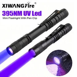 395nm UV Flashlight Ultraviolet Torch With Pen Clip Portable Violet Light Pet Urine Scorpion Detector UV Lamp Use AAA Batteries