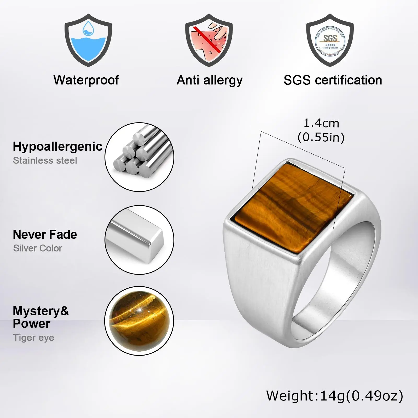 Vnox الفولاذ المقاوم للصدأ عين النمر الدائري للرجال الأولاد ، 14 مللي متر حجم واسعة 7-12 خاتم الخاتم الهندسي ، هدايا مجوهرات بسيطة خمر له #4