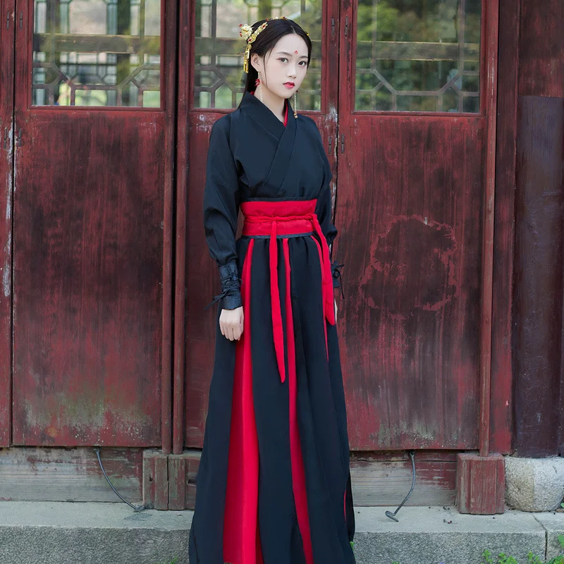 Chinese Dress Black Martial Arts Hanfu Robe Embroidery Women Dresses China Style Folk Dance Cosplay Costume Traditional Clothing