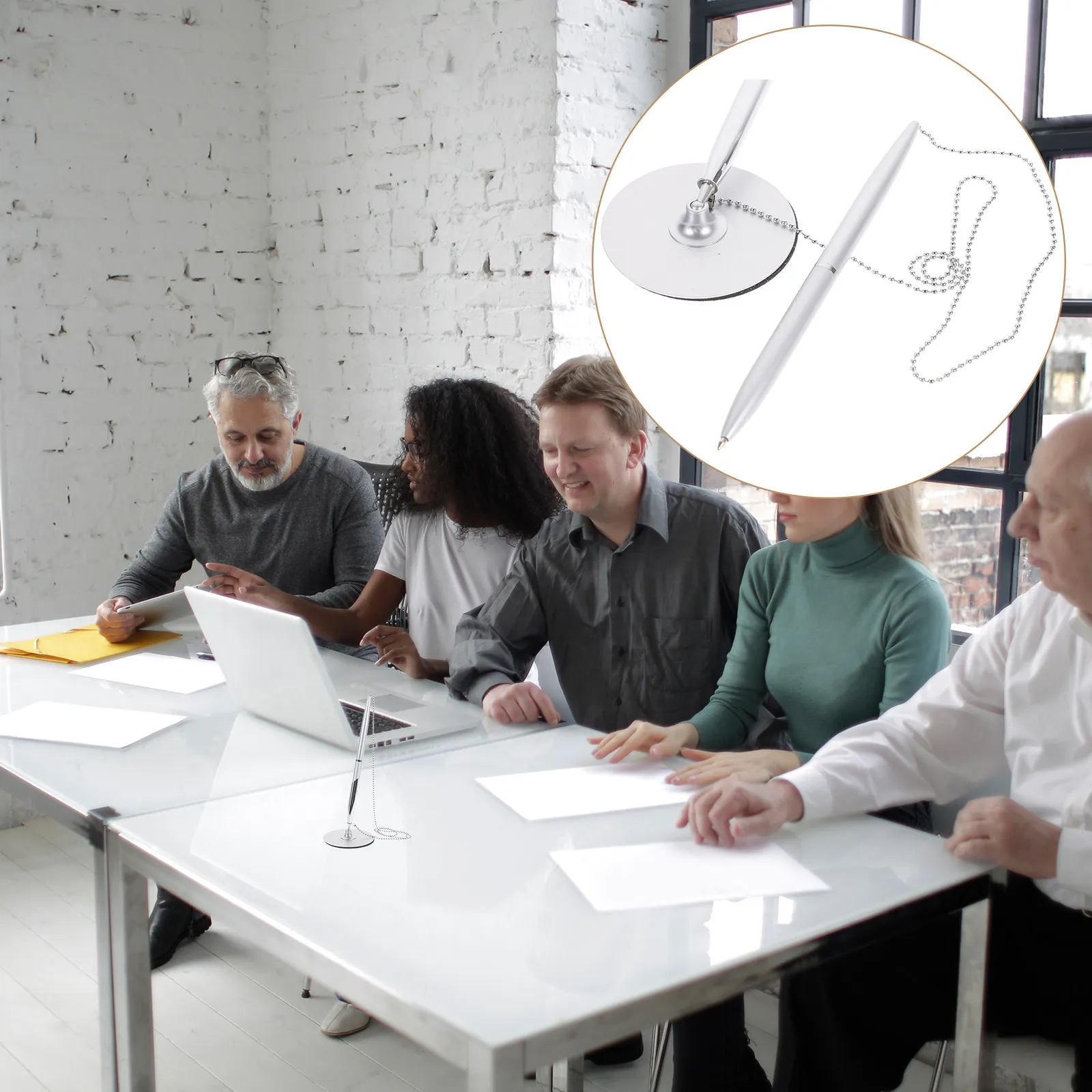 

1Pcs Metal Ballpoint Pen Silver Premium Desktop Stable Round Base Smooth Writing Office Counter Service Teaching Signature