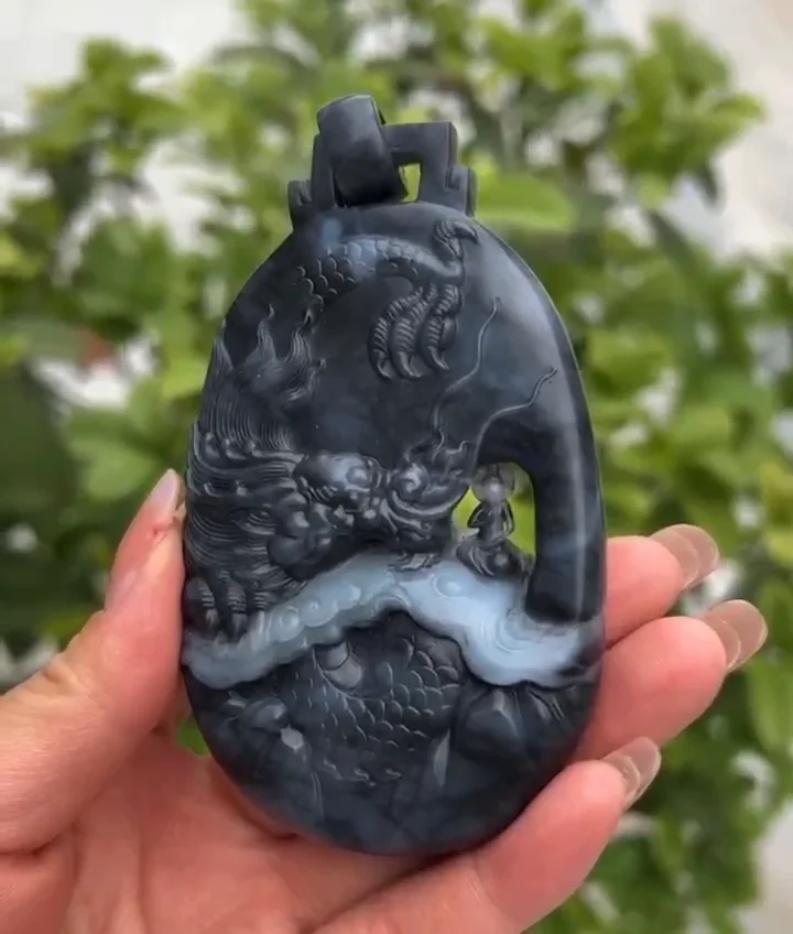 Naked Jade Dragon Jade Pendant, Cerâmica Cerâmica, Preto, Cerâmica, 100% natural, 155,8g