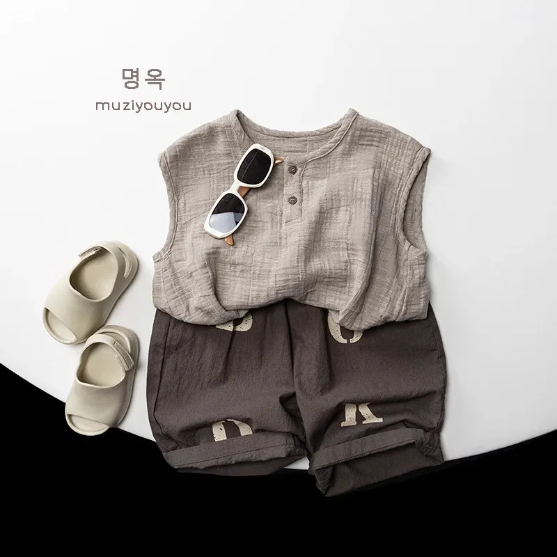 Children's Cotton Yarn Sleeveless Vest, T-shirt, 2025 Summer New Product, Men's and Women's Baby Tops Clothing Wholesale