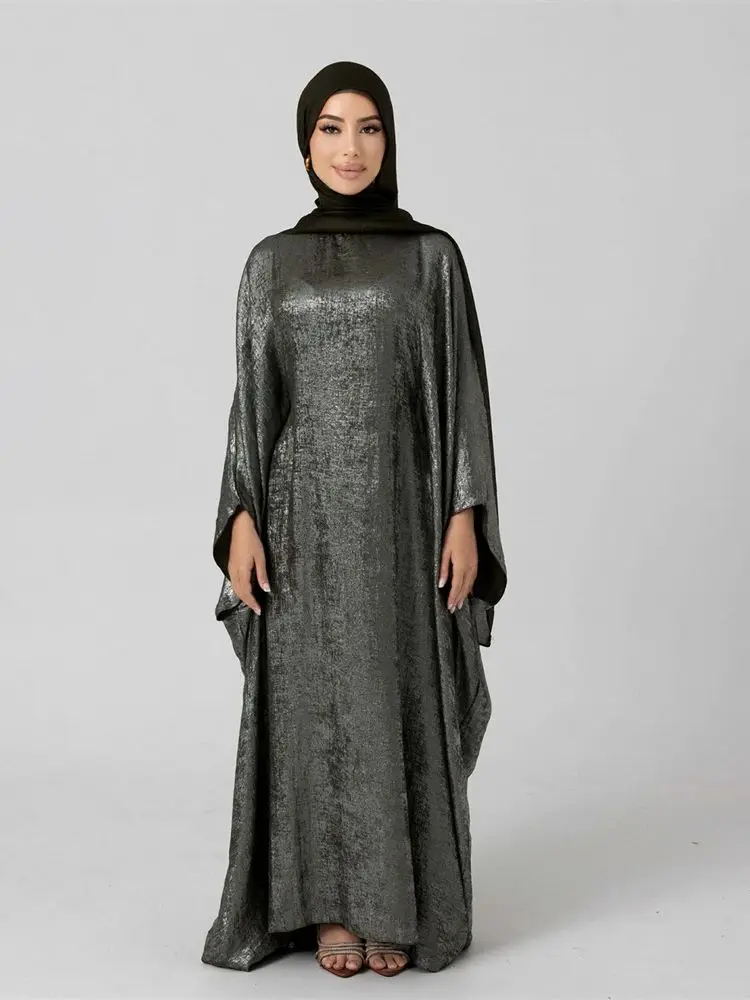 Ramadan Eid Shiny Batwing Satin Maxi Abaya Dubai Luxury 2024 Abayas For Women Muslim Kaftan Dress Islamic Caftan Marocain Femme