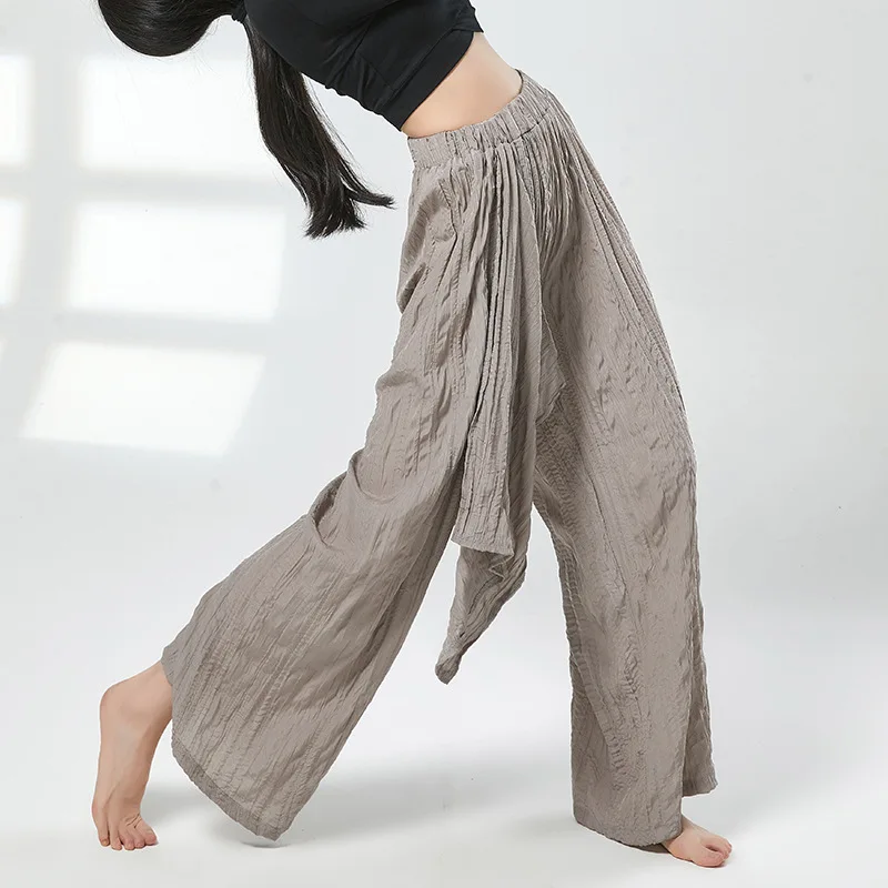 Women modern dance pants dance pants loose body practise pants pleated straight tube wide leg pants classical dance pants