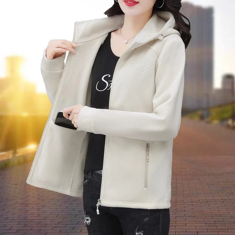 Fleece Pullover Jacke Frauen Herbst Winter Kurze Jacke 2025 Neue Casual Zipper Strickjacke Fleece Warme Tops Weibliche Oberbekleidung Mantel