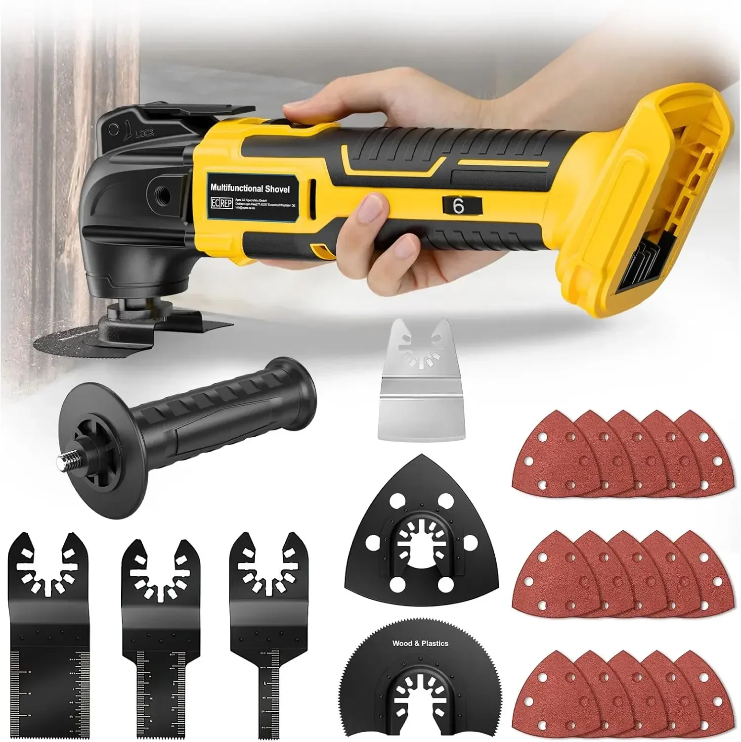 Cordless Oscillating Tool for Dewalt 20V Battery,6 Variable Speed Brushless-Motor Tool,22Pcs Oscillating Multi Tool Kit for Cutting Wood Drywall Nails Remove Grout & Sanding(Tools Only)