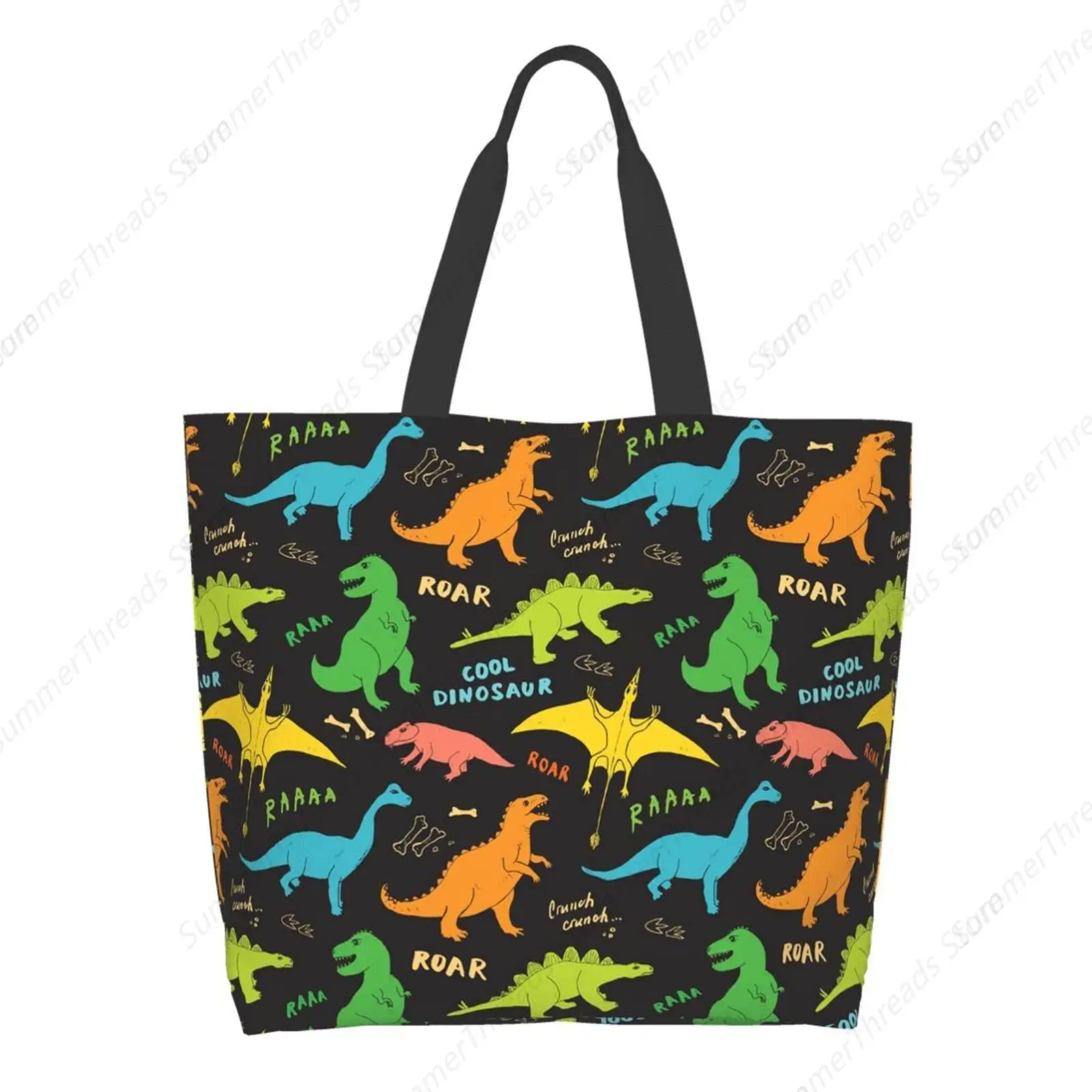 

Детские каракули, динозавры, рев, T-Rex, холщовая большая сумка, большие женские повседневные сумки на плечо, многоразовая многофункциональная сумка для покупок
