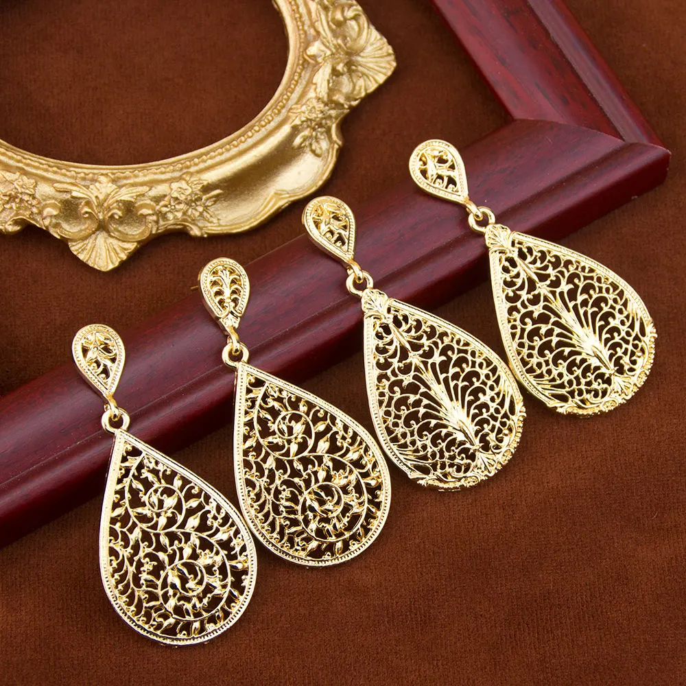 Sunspicems Fashion Arabic Earring Arabesque Gold Color Morocco Women Earring Vine Pattern Water Droplet Shape Banquet Jewelry