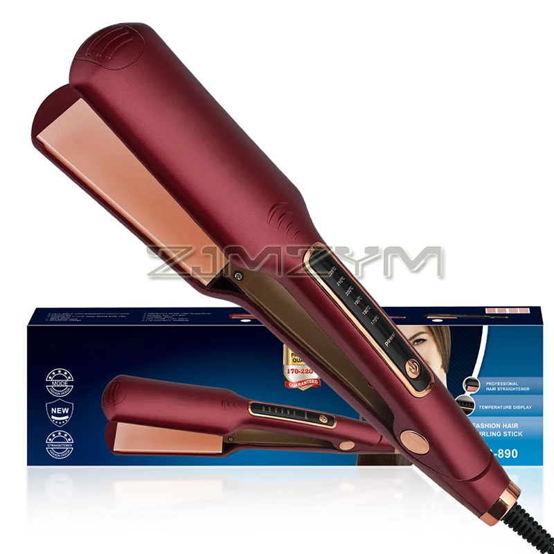 2in1 Hair Curler ผม Straightener สูงอุณหภูมิเตารีดแบนแผ่นกว้าง Plasma ไฟฟ้า Straightener 6 ระดับความร้อนอย่างรวดเร็ว