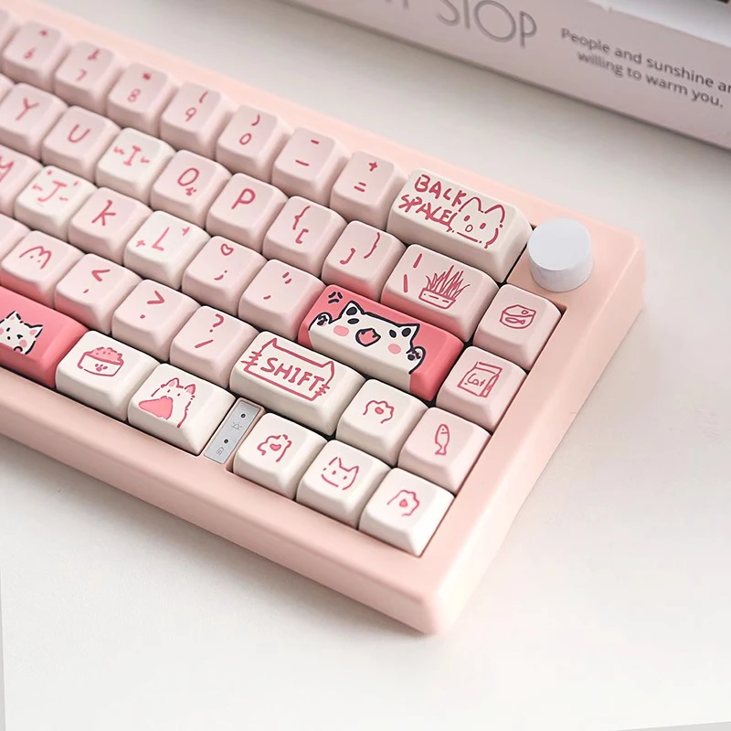 USLION 146/66 Keys MDA Profile Pink Cat Keycaps For Gaming Mechanical Keyboard Mx Switch PBT Sublimation Customized DIY Key Caps