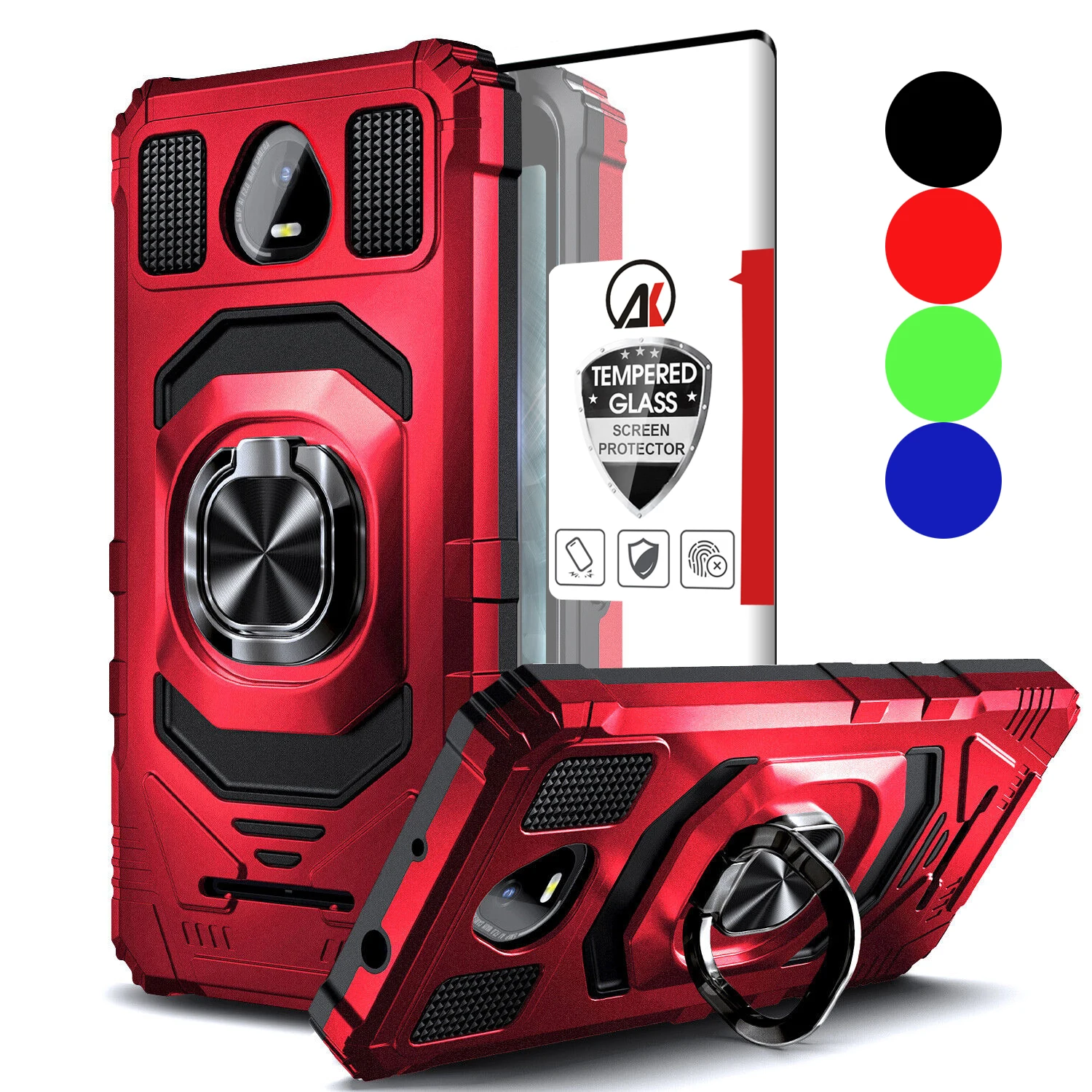 For SCHOK Volt SV55 SV55216 Magnetic Ring Holder Stand Hyrbid Shockproof Armor Case KickStand Phone Cover+Tempered Glass