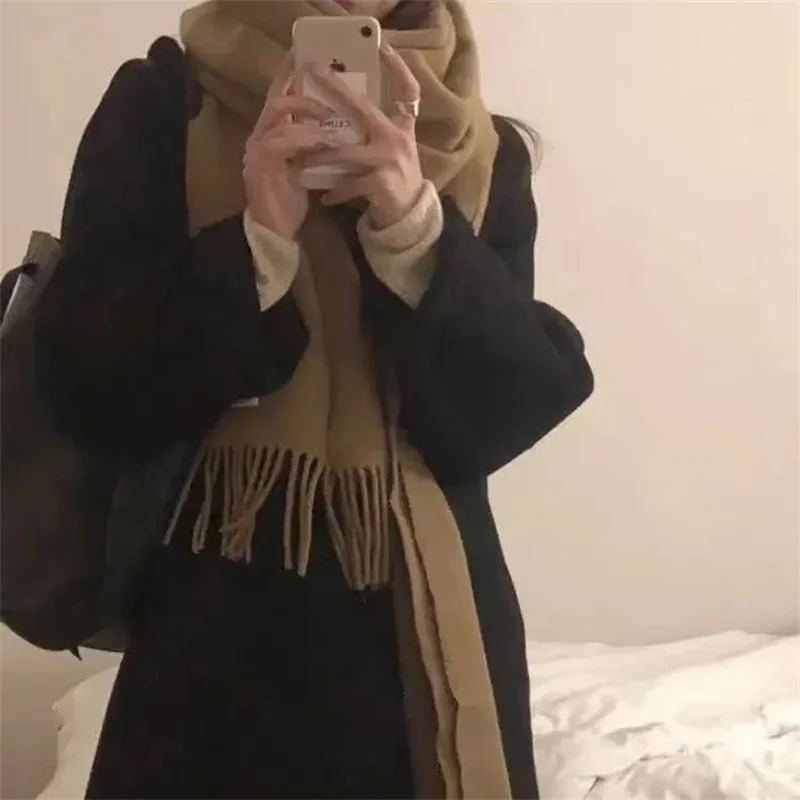 Manteau en cachemire double face pour femme, manteau à double boutonnage, long et solide, vintage, document, mode, hiver, 2025