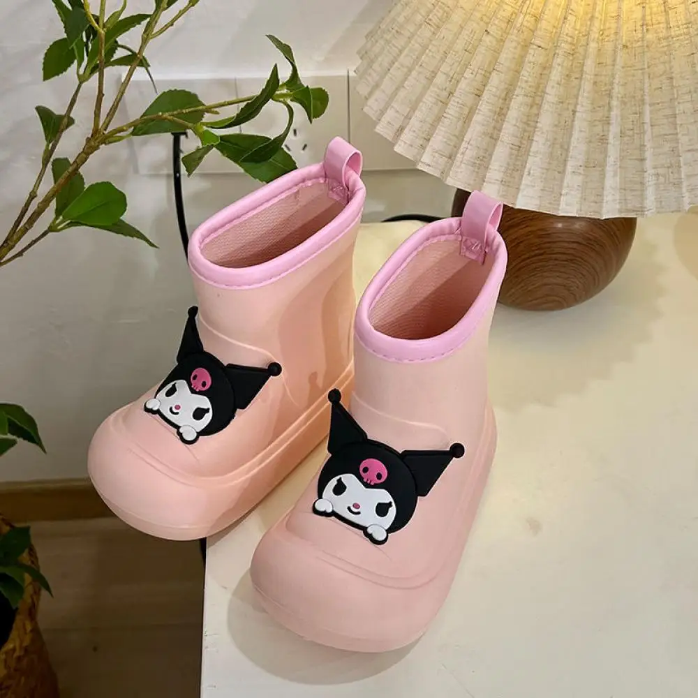 Kuromi Children Rain Boots Sanrio Cartoon Boys Girls Solid Colour Waterproof Rain Boot Kids Non Slip Outdoor Durable Water Shoes