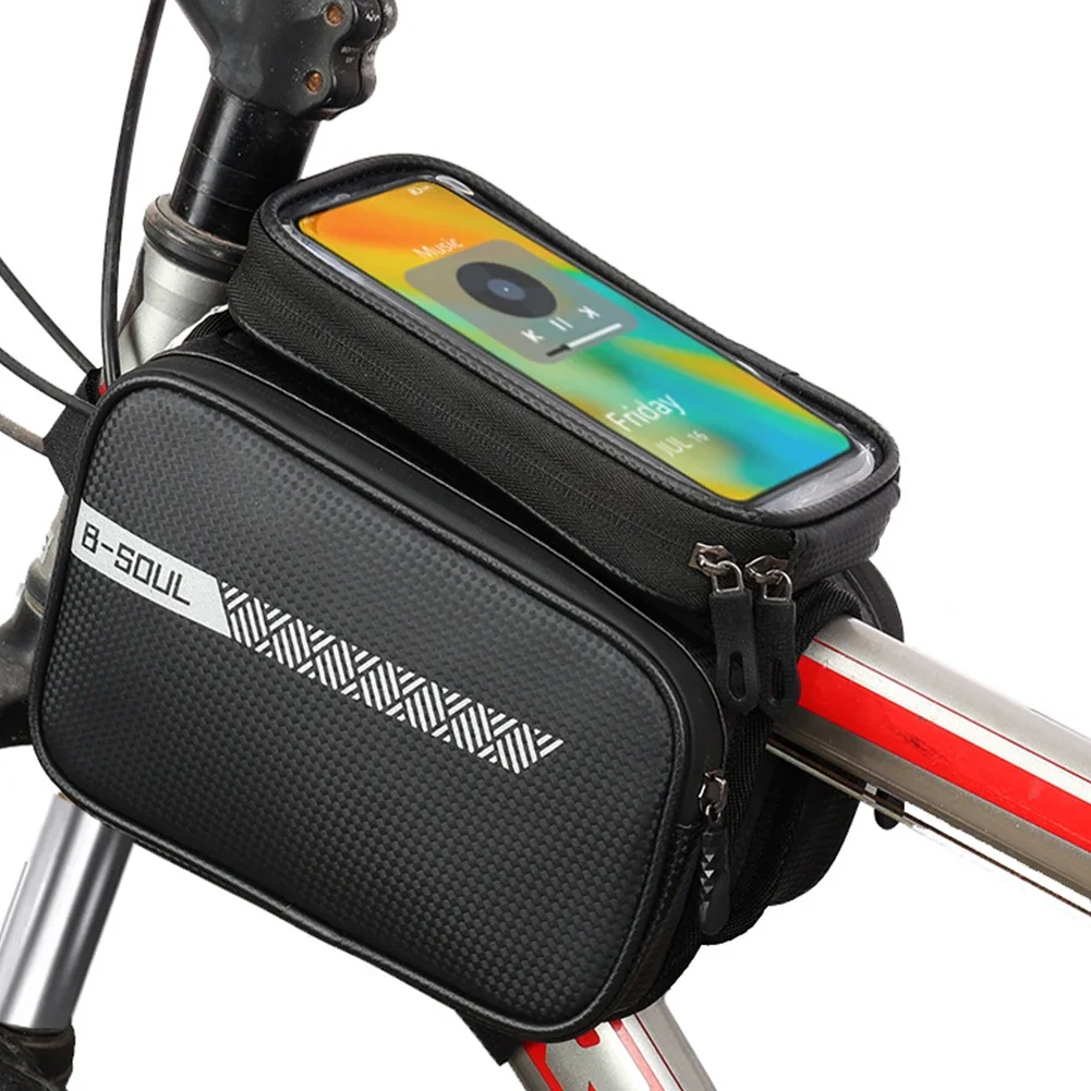 B-SOUL MTB Top Tube Bag, Reflective Front Frame Pack, Large Capacity Bike Pouch with Phone Case, Cycling Accessories