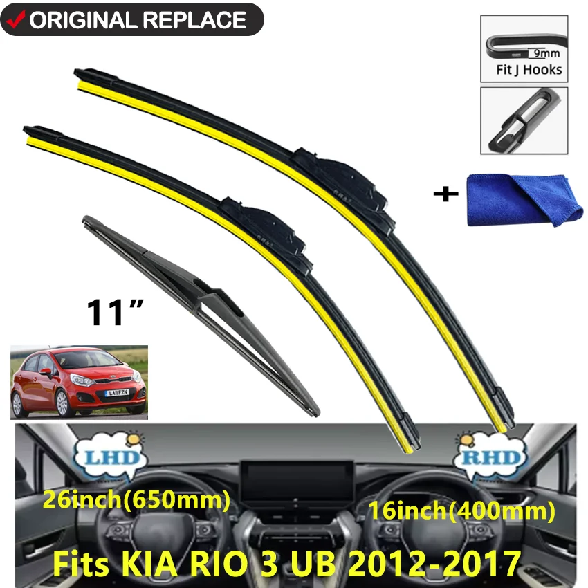 For KIA RIO 3 UB 2012 2013 2014 2015 2016 UB Accessories Front Windshield Windscreen Wiper Blade Brushes for Car Cutter U J Hook