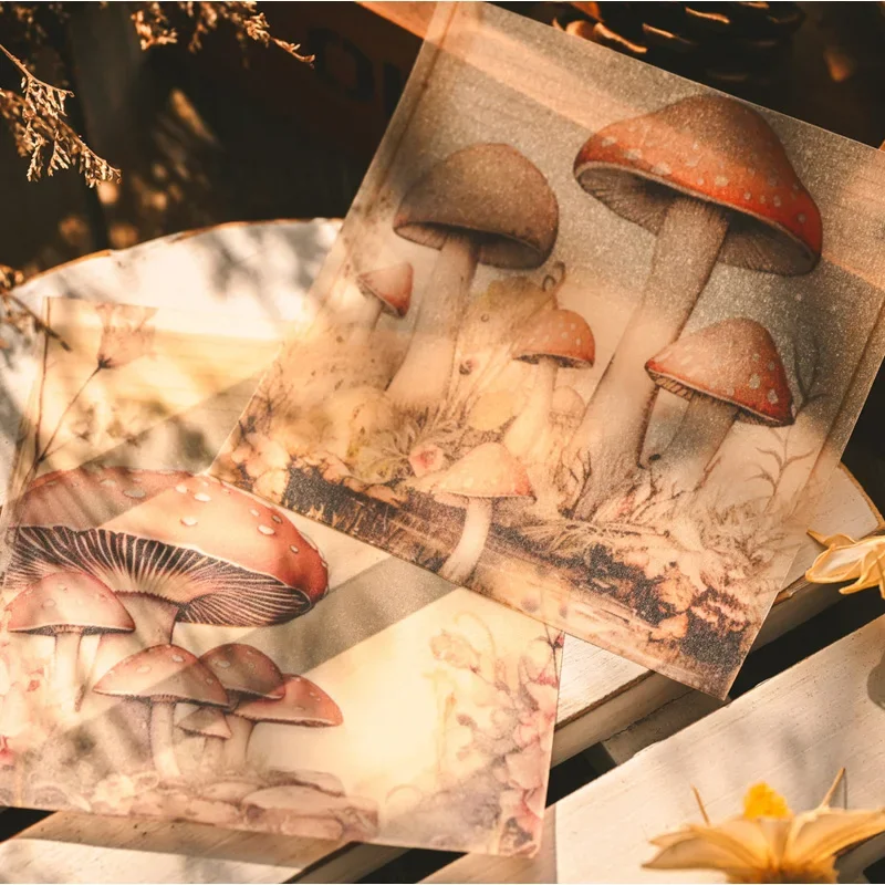 12 Sheet Vintage Mushroom Vellum Stickers Small Background Paper Transparent Stickers Scrapbooking Material 3"X3"