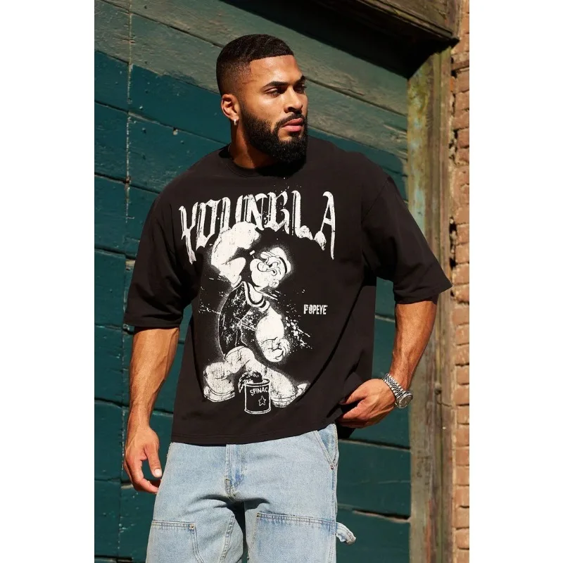 Classic Best-selling YoungLA X Popeye Pattern Printed Cotton 3 Color T-shirt Europe and The United States Plus Size