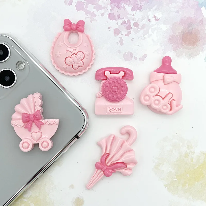 10pcs Mini Kawaii Cartoon Pink Baby Car Resin Flat Back Cabochons Scrapbook Diy Party Hairpin Accessories Home Decoration Craft