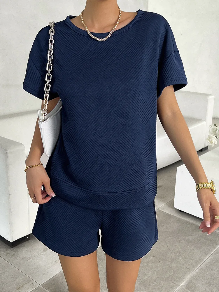 Fitaylor Summer Women Two Piece Sets O-neck T-shirt and Drawstring Wide-leg Shorts Casual Lady Solid Suits