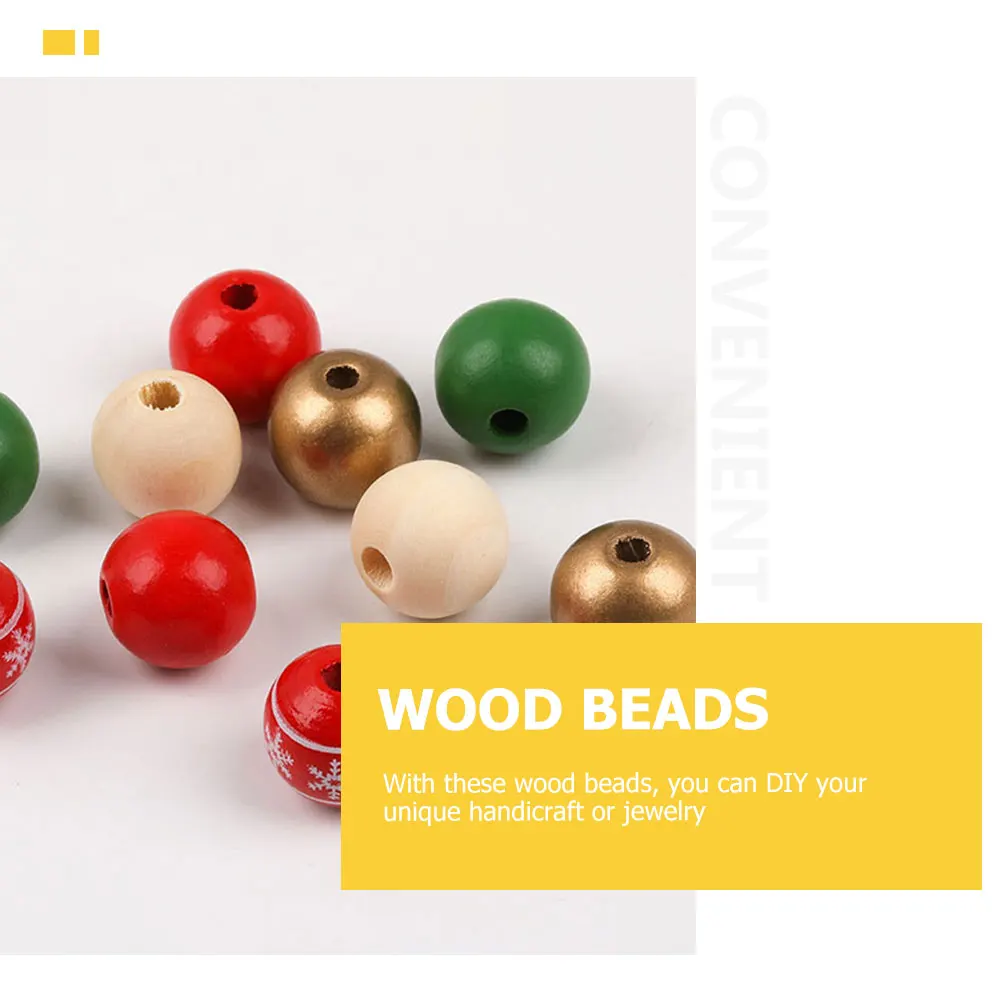 

1 set Christmas Hemp Rope Wooden Beads Set Large Quantity Jewelry Craft Loose Garland Necklace Xmas Decor Round Beads